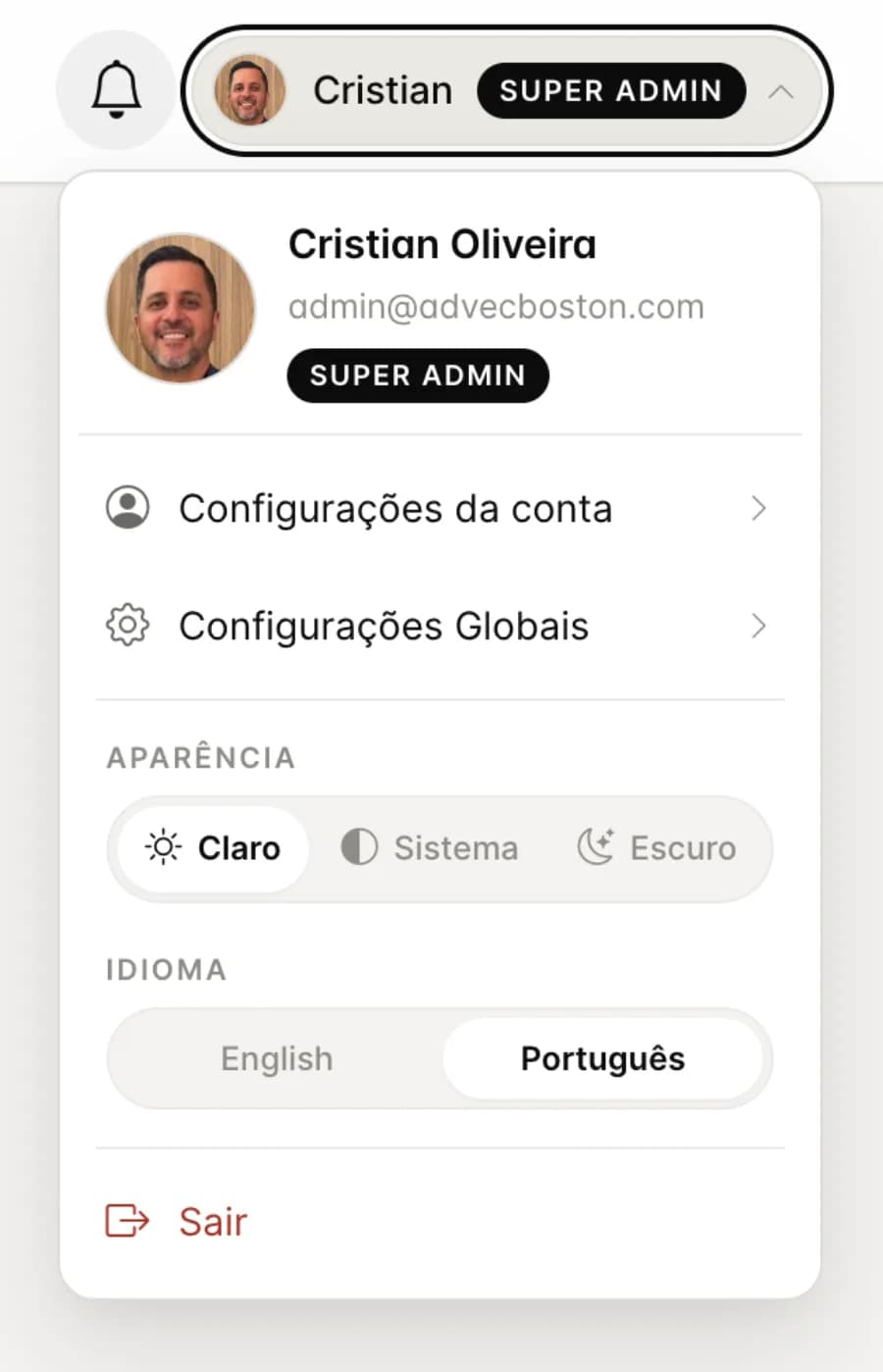 PWA on iPhone: account screen with user identity and quick links